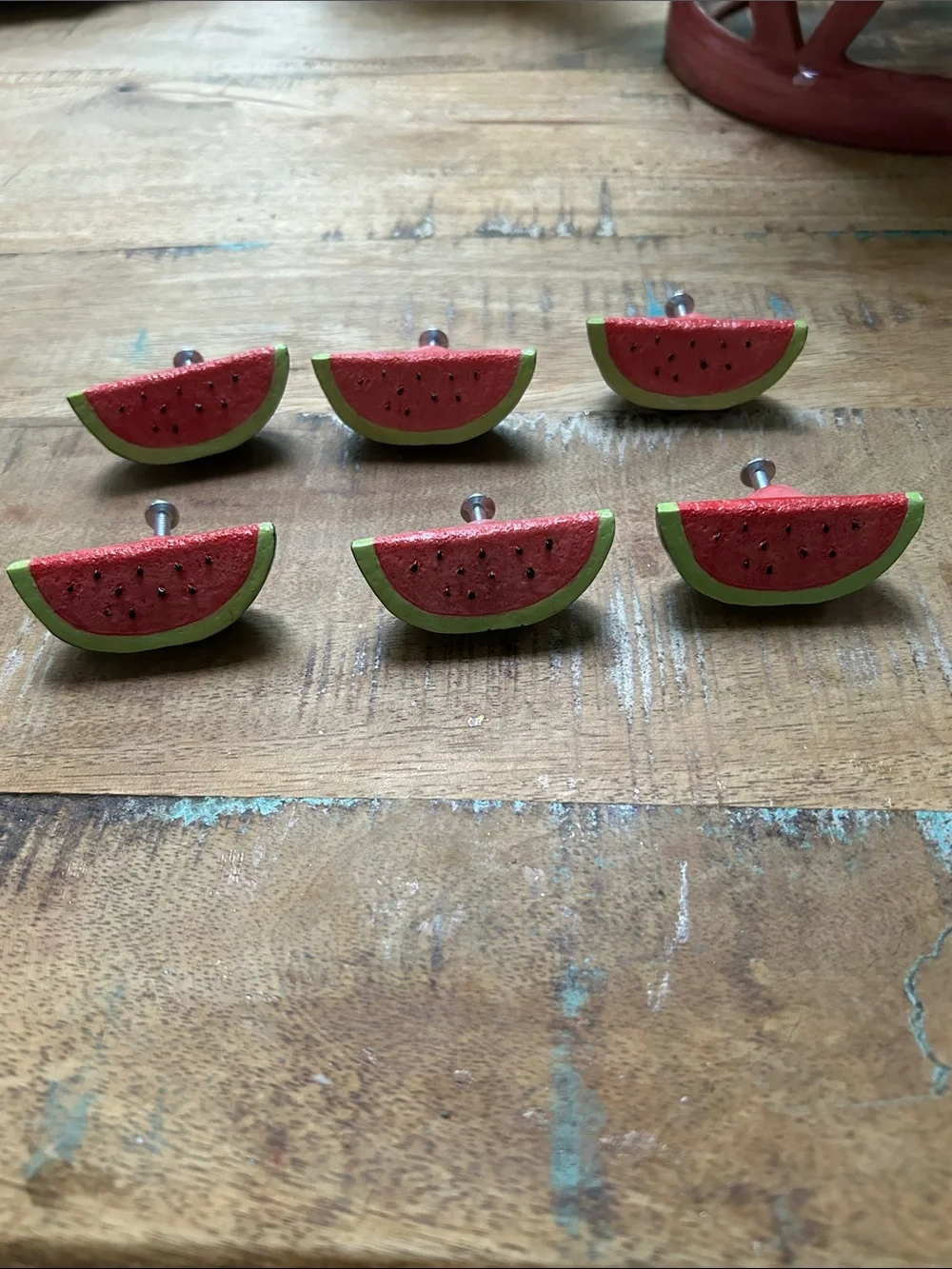 6 Watermelon Slice Cabinet Knob — Red and Green Decorative Drawer Pull NWOT